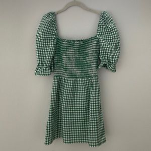Reformation mini linen dress in green gingham